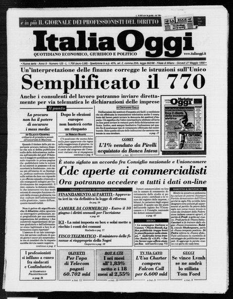 Italia oggi : quotidiano di economia finanza e politica